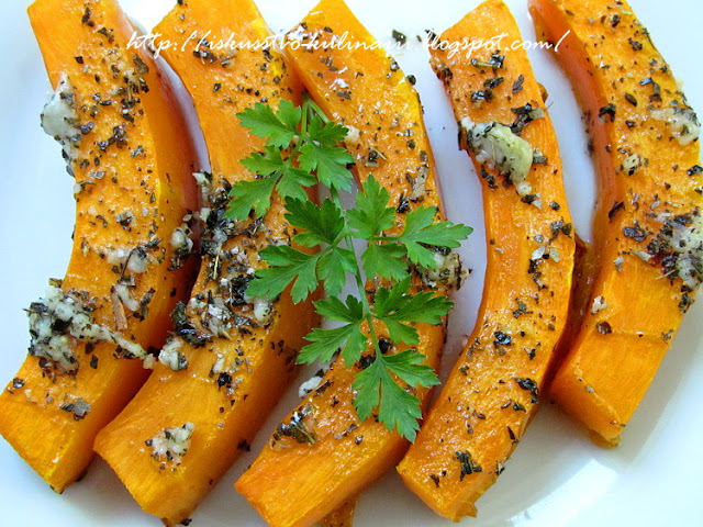 Тыква запеченная с чесноком и базиликом