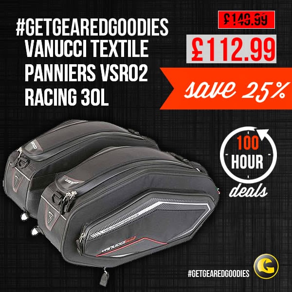 #GetGearedGoodies - Save on the Vanucci textile panniers VSR02 racing 30L - www.GetGeared.co.uk