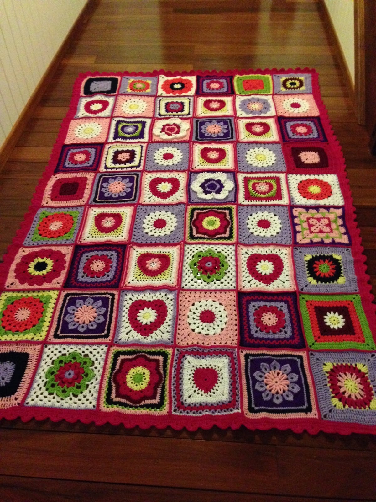 Crochet Obsession Hearts and Flowers Granny Square Single Bed Blanket