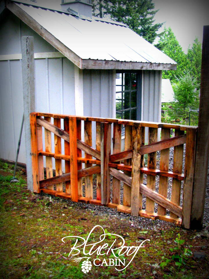 blue roof cabin How I Built a Gate out of Pallets