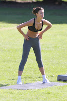 Lucy Mecklenburgh cleavage while working out in a London park