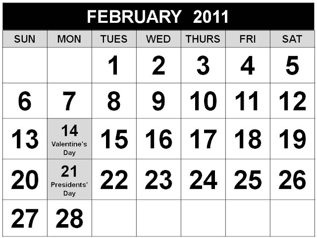 february 2011 calendar with holidays. february 2011 calendar.