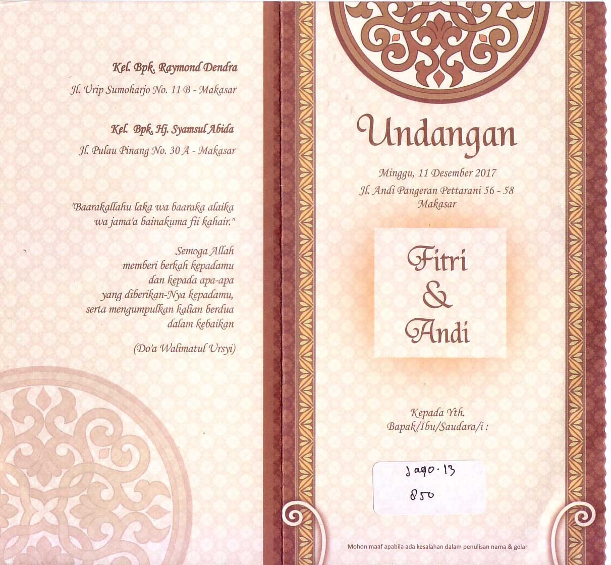 Contoh Undangan Pernikahan Undangan Pernikahan Nama Fitri