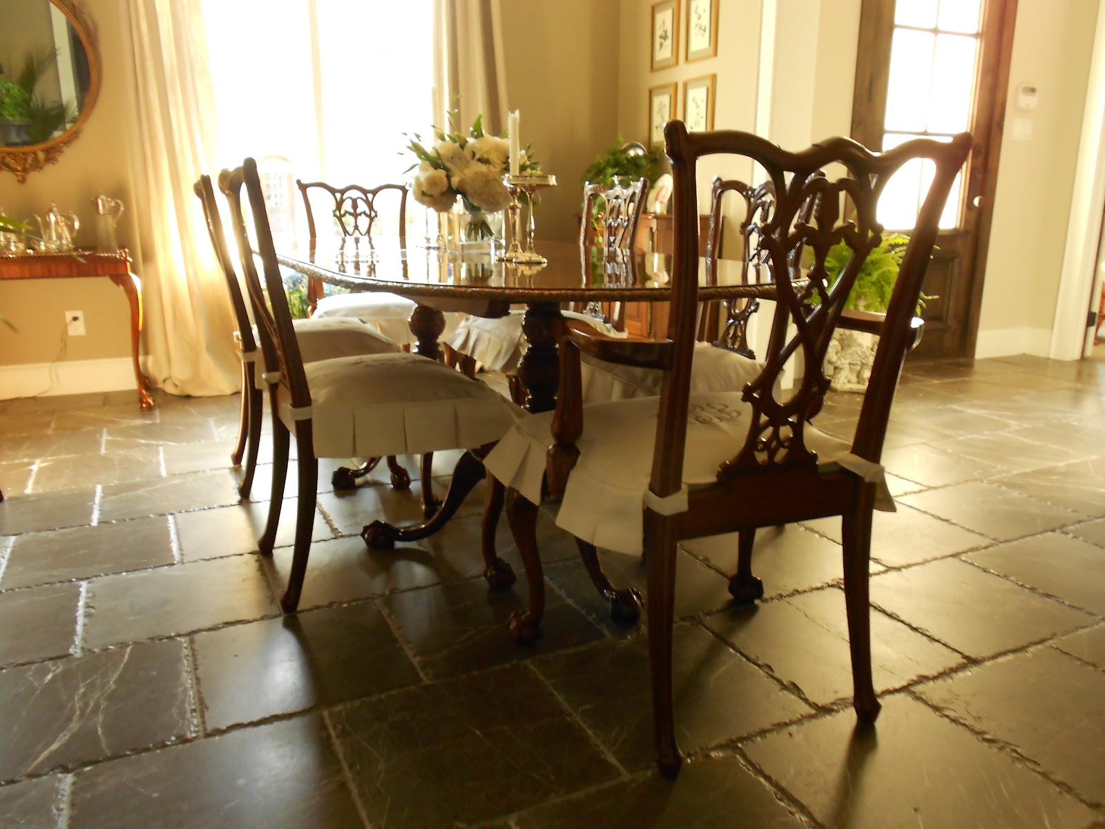My Faux French Chateau Custom Monogrammed Dining Room Chair Slipcovers!