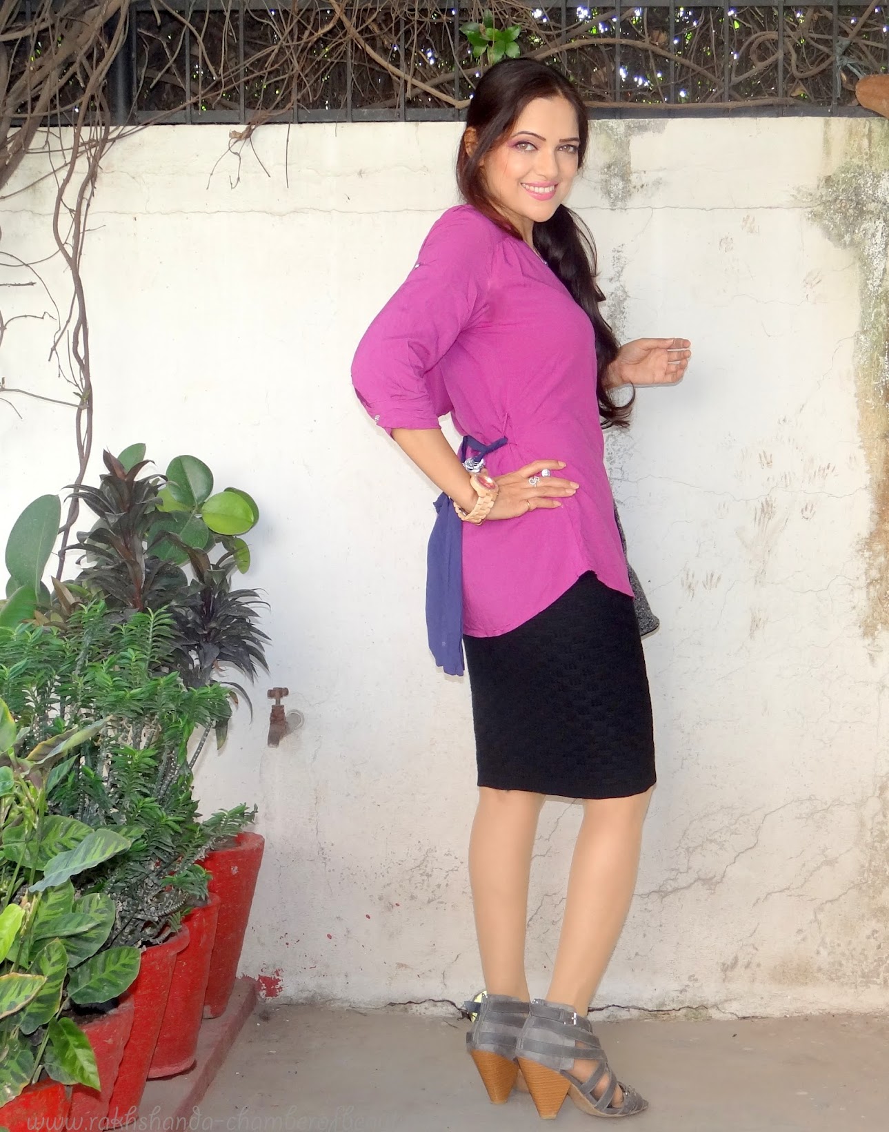 Orchid & Black | How to style a pencil skirt, fashion, OOTD, Outfit of the day, Qupid heels, Jord wood watches, Indian fashion blogger