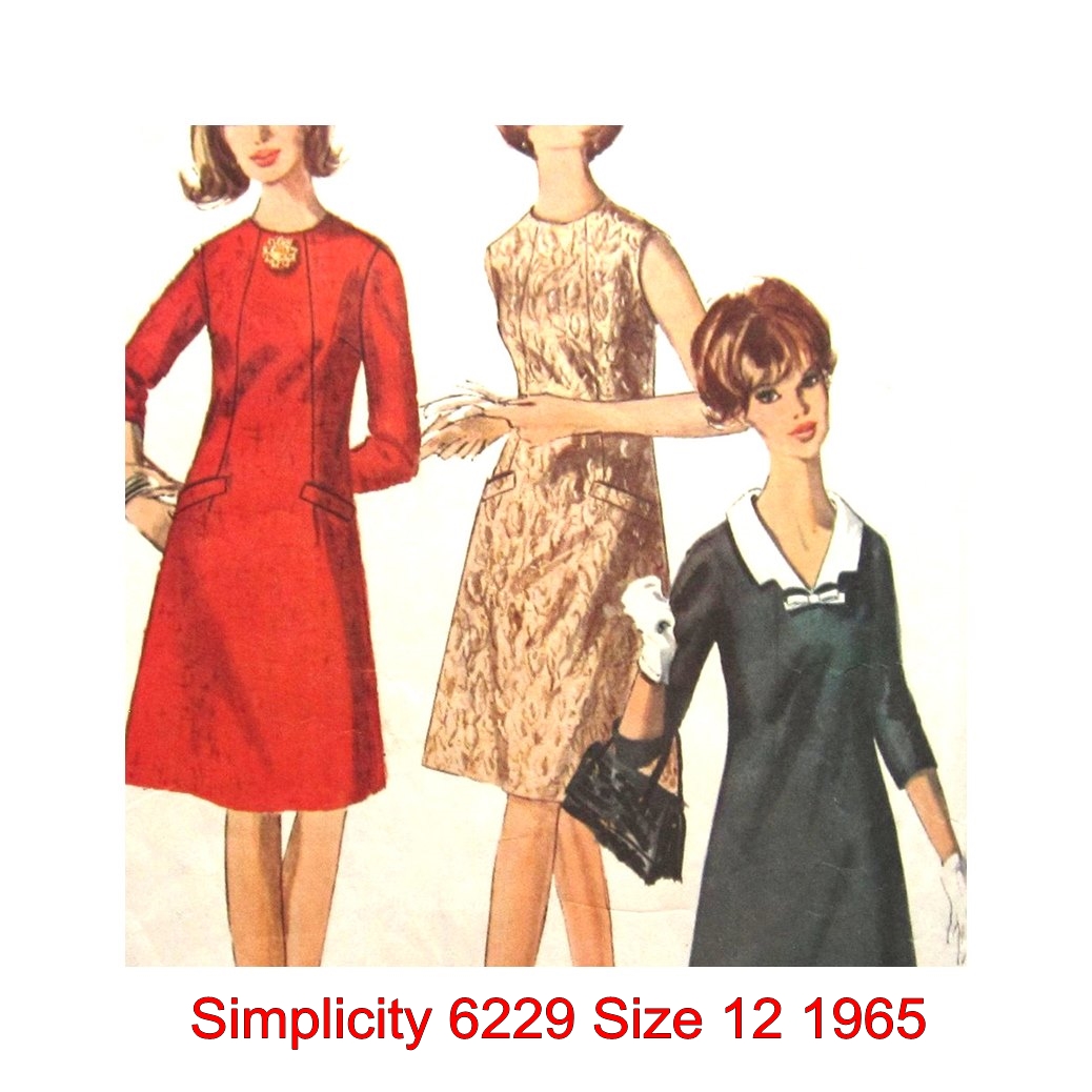 Vintage Sewing Pattern Misses Dress One Piece Size 12 Simplicity 6229 1960s