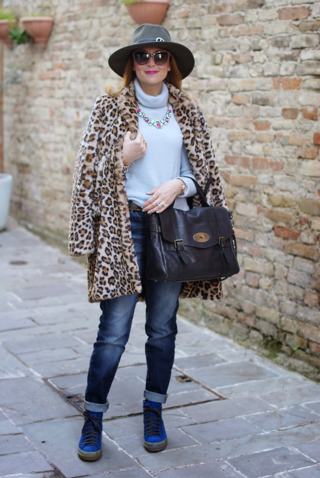 Zara leopard faux fur coat, Ecua-Andino australian hat, satchel bag, Fashion and Cookies, fashion blogger