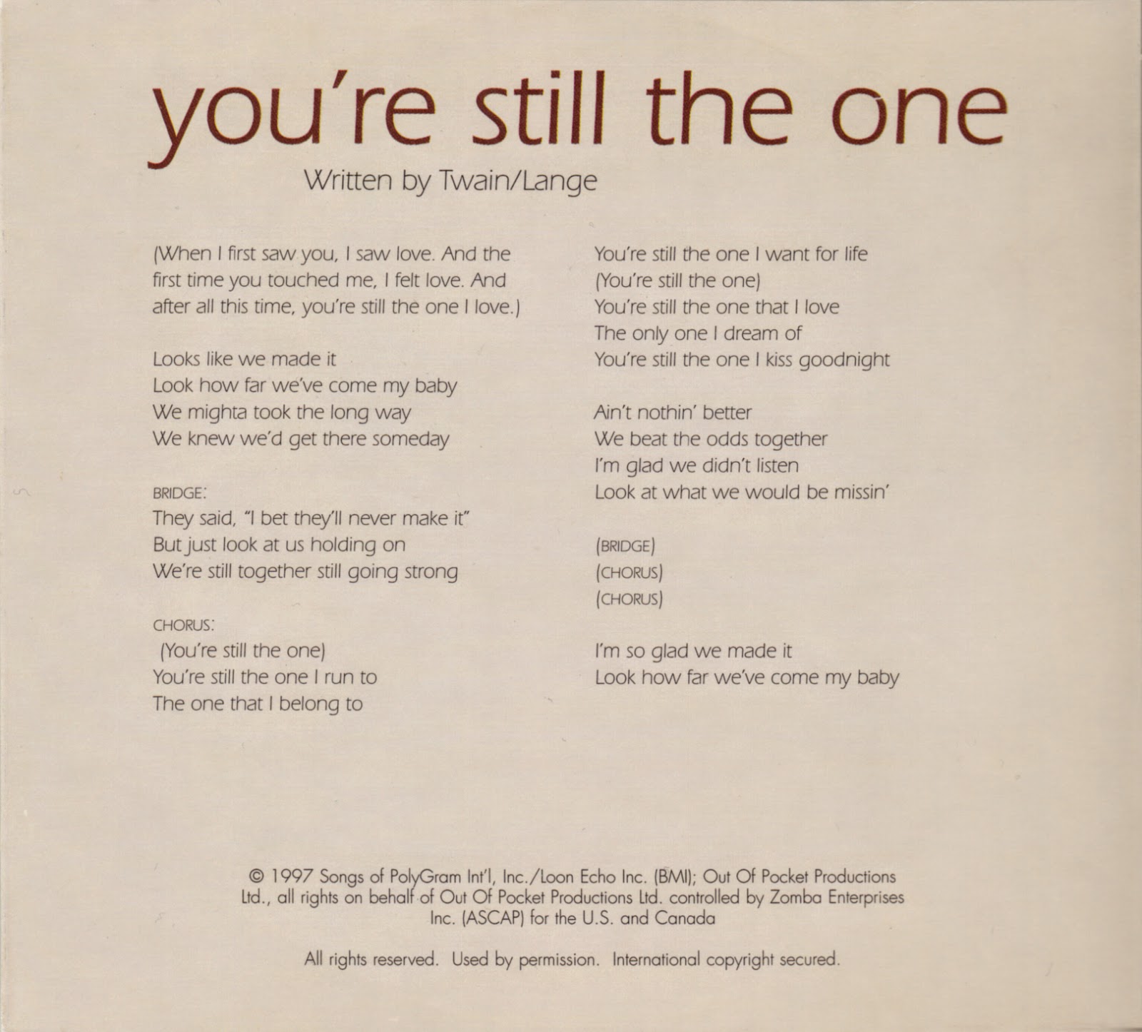 Shania Twain Discography You're Still The One Single