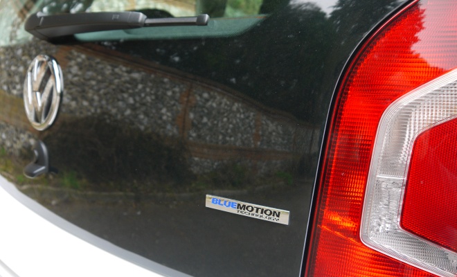 BlueMotion Technology badge on hatch of VW Up