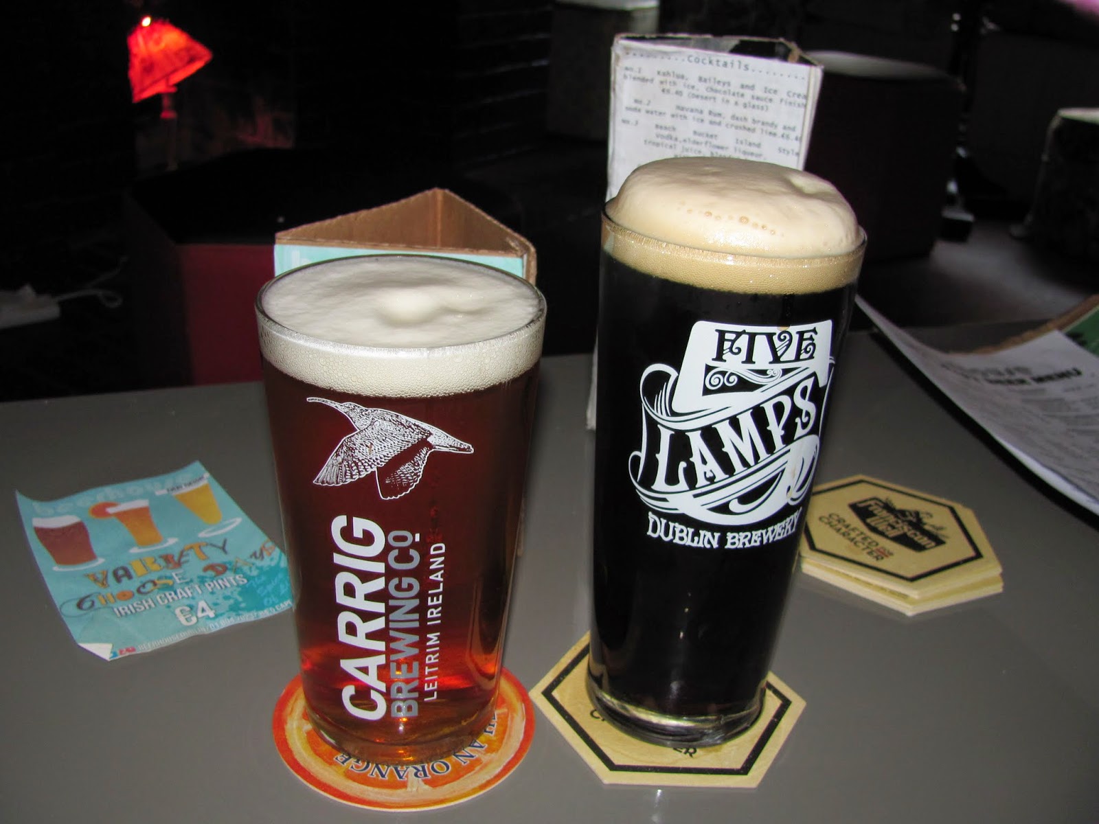 Carrig IPA and Five Lamps Porter Carrig IPA and Five Lamps Porter at Beerhouse Dublin
