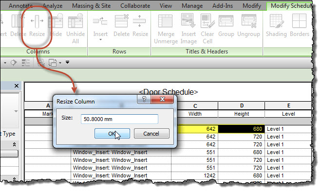 Revit Oped Schedule Column Width