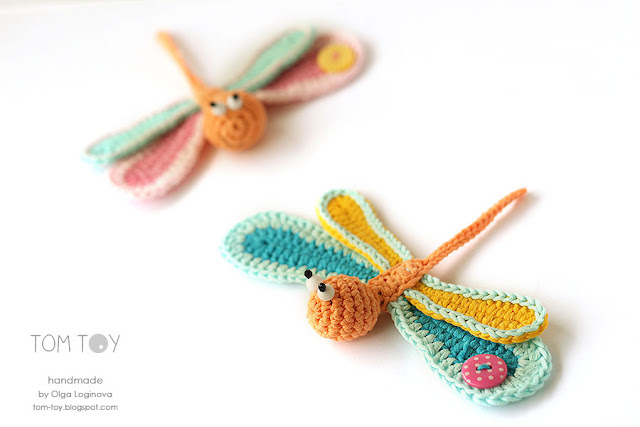 Handmade crochet applique - dragonfly