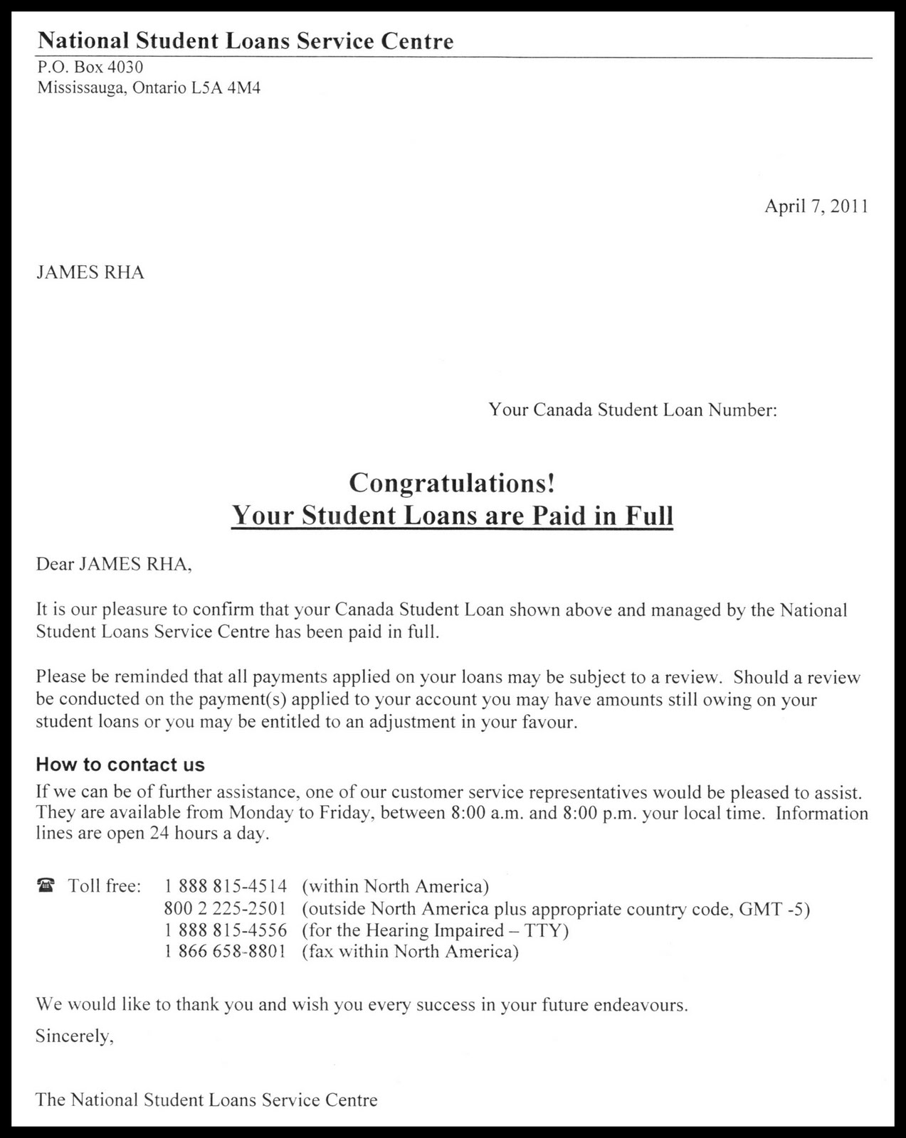 Loan Letter