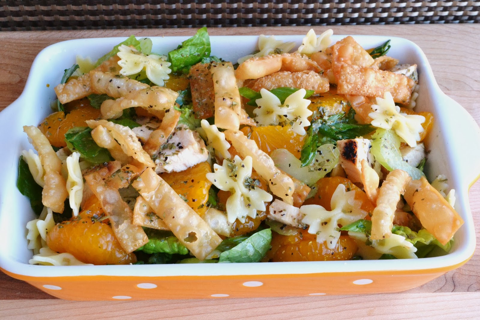 7kidsathome Mandarin Orange Chicken Salad with Farfalle and Crispy