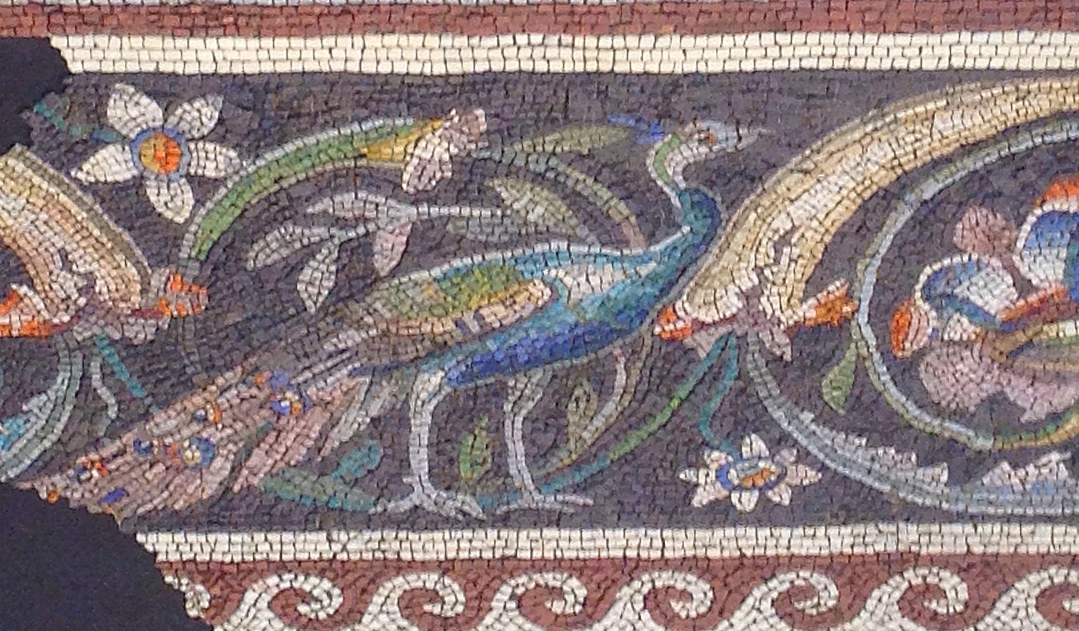 Roman or Byzantine Mosaic with a Peacock and Flowers