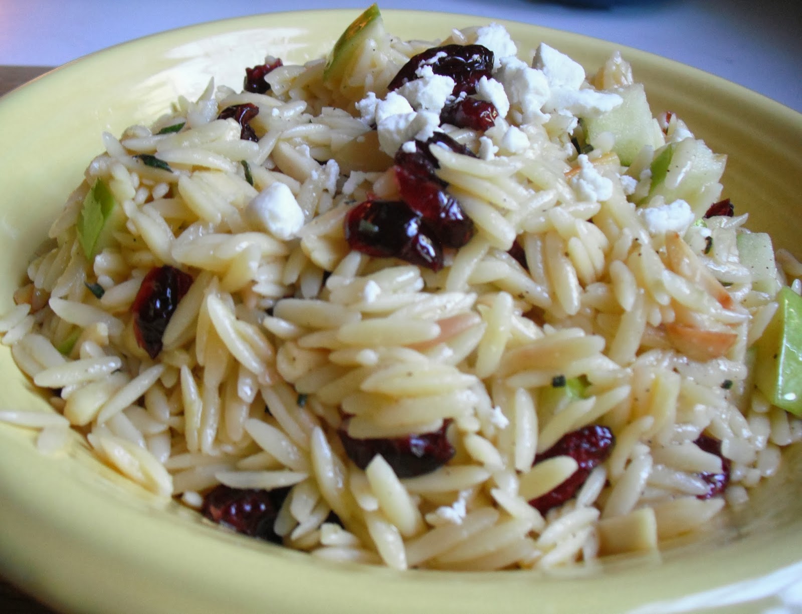 Top Ate on Your Plate Orzo Salad with Craisins, Apples and Goat Cheese