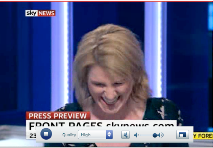 Alleged British Labour Party activist Sally Bercow could not laugh on SKY if she truly opposed war