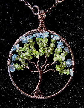 Tree of life with peridot and aqua glass