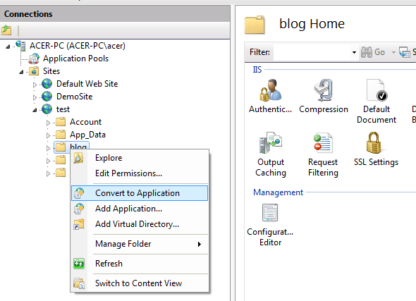 Convert to Application in IIS Convert to Application in IIS