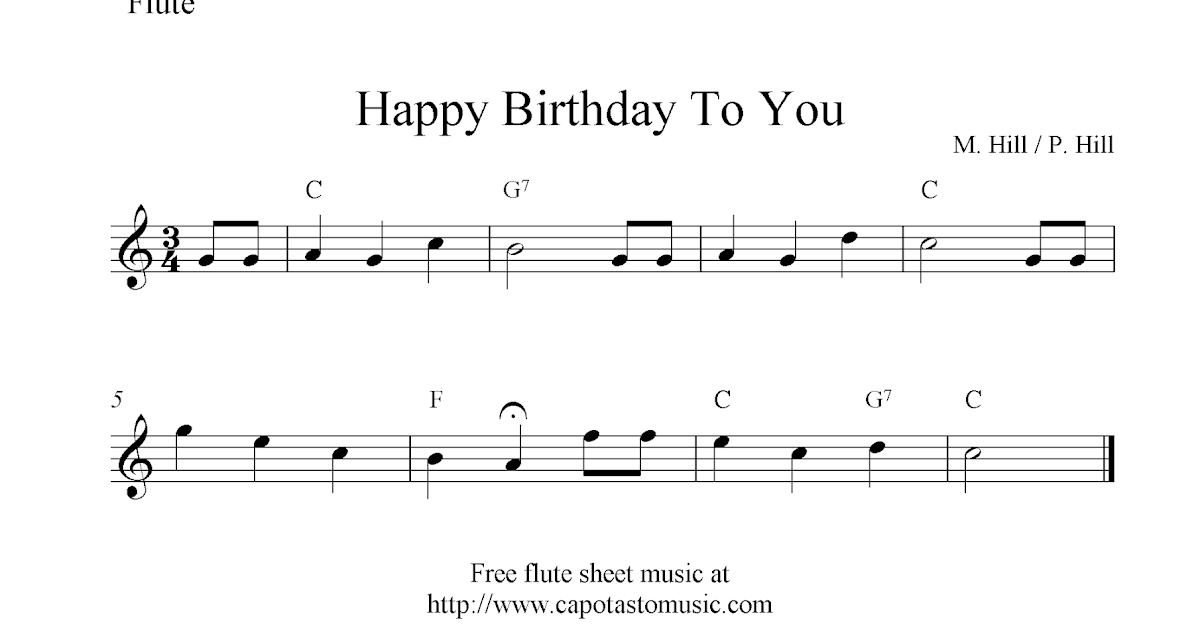 Happy Birthday To You, free flute sheet music notes