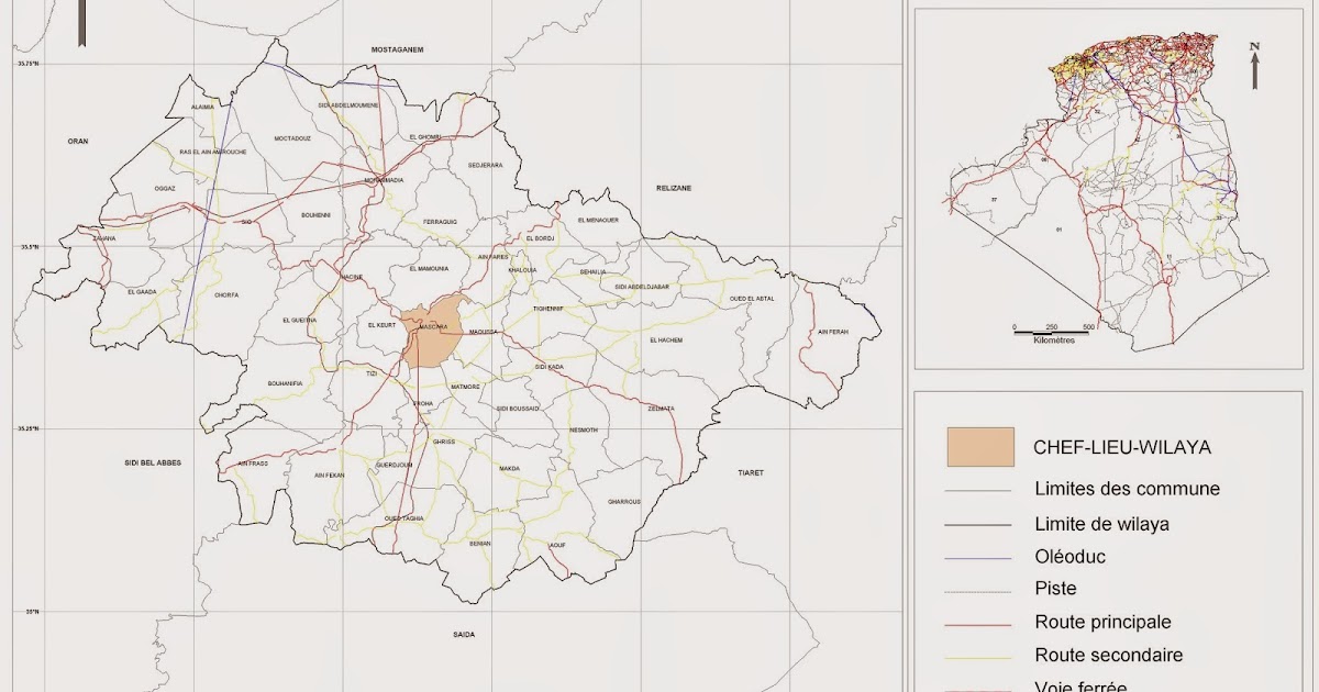 Découpage administratif de l'Algérie & Monographie Carte du réseau