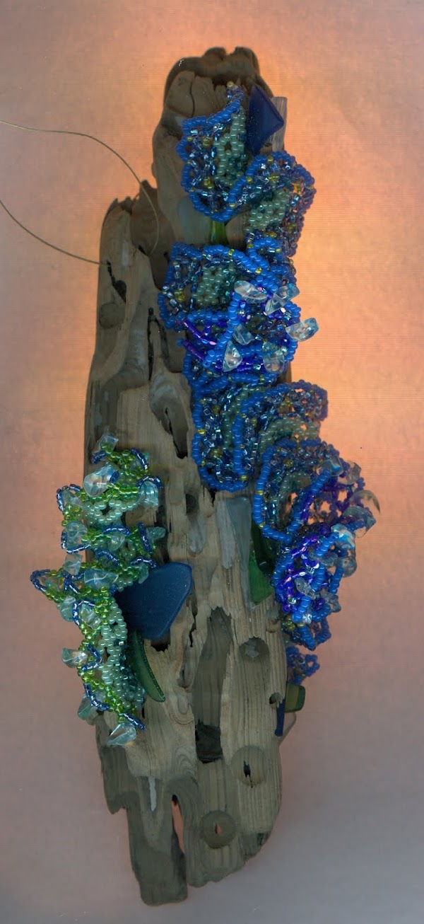 Coral Reef beading on driftwood