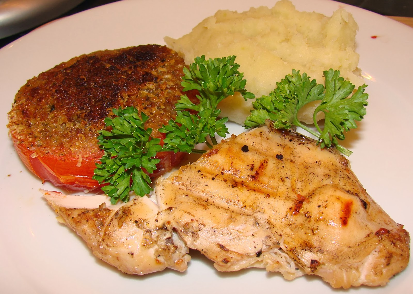 Granola Family: Brined Chicken Breasts with Baked Tomatoes & Roasted