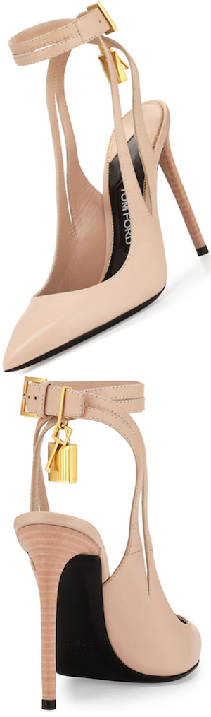 TOM FORD Leather Ankle-Lock 105mm Pump, Nude