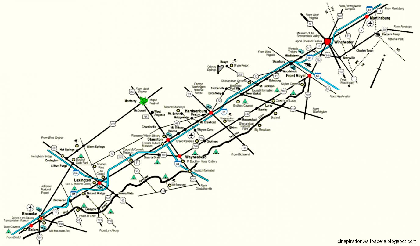 Shenandoah Valley Map Towns and Cities Shenandoah Valley Map Towns and Cities