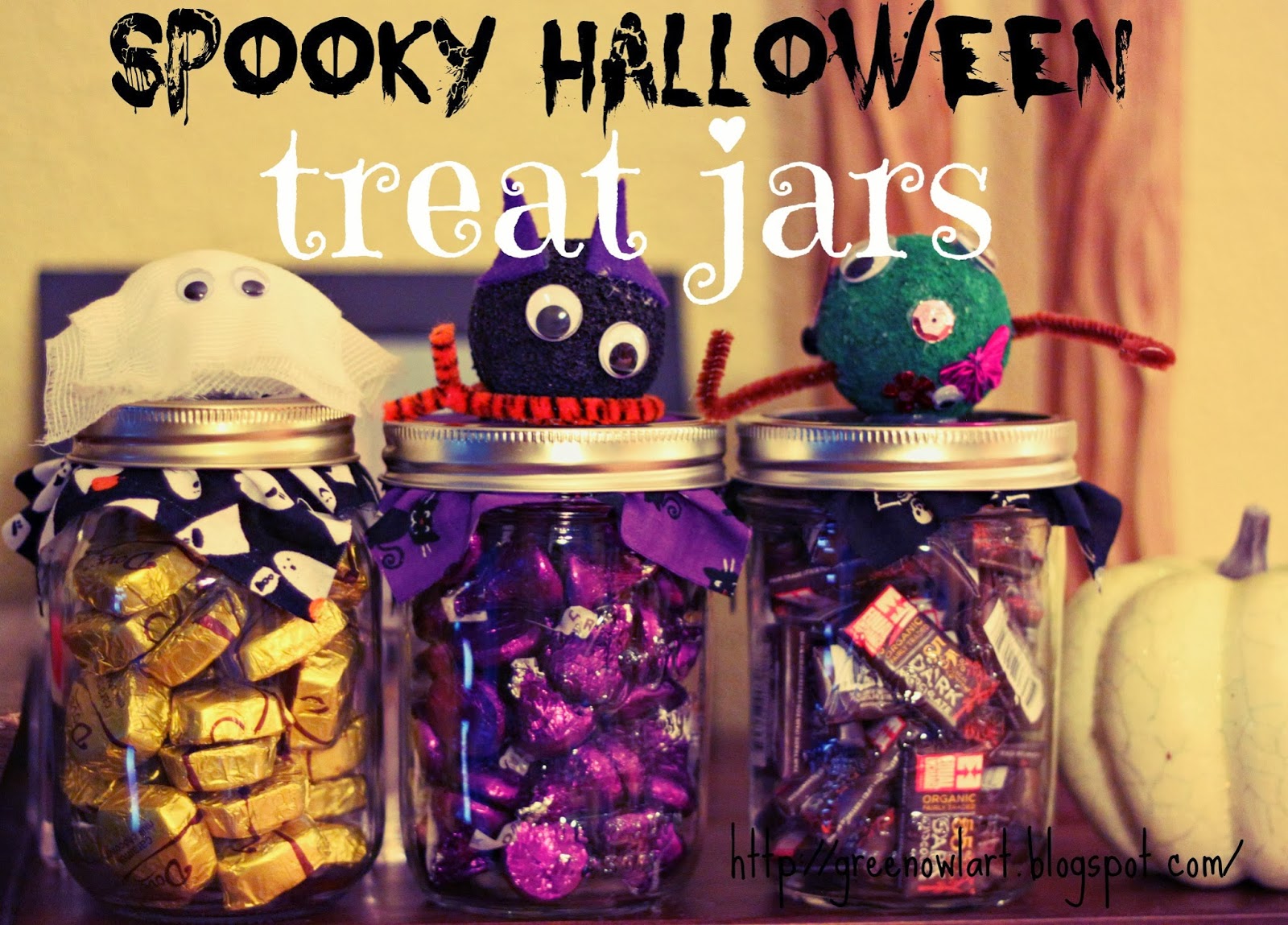 Green Owl Art Halloween Treat Jars