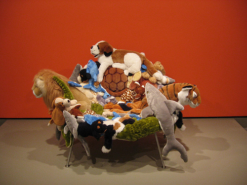 chair made out of stuffed animals