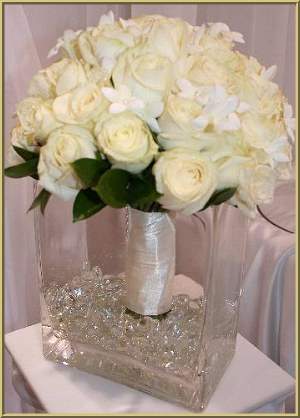 White flowers are most often used in bridal bouquets along with green leafy