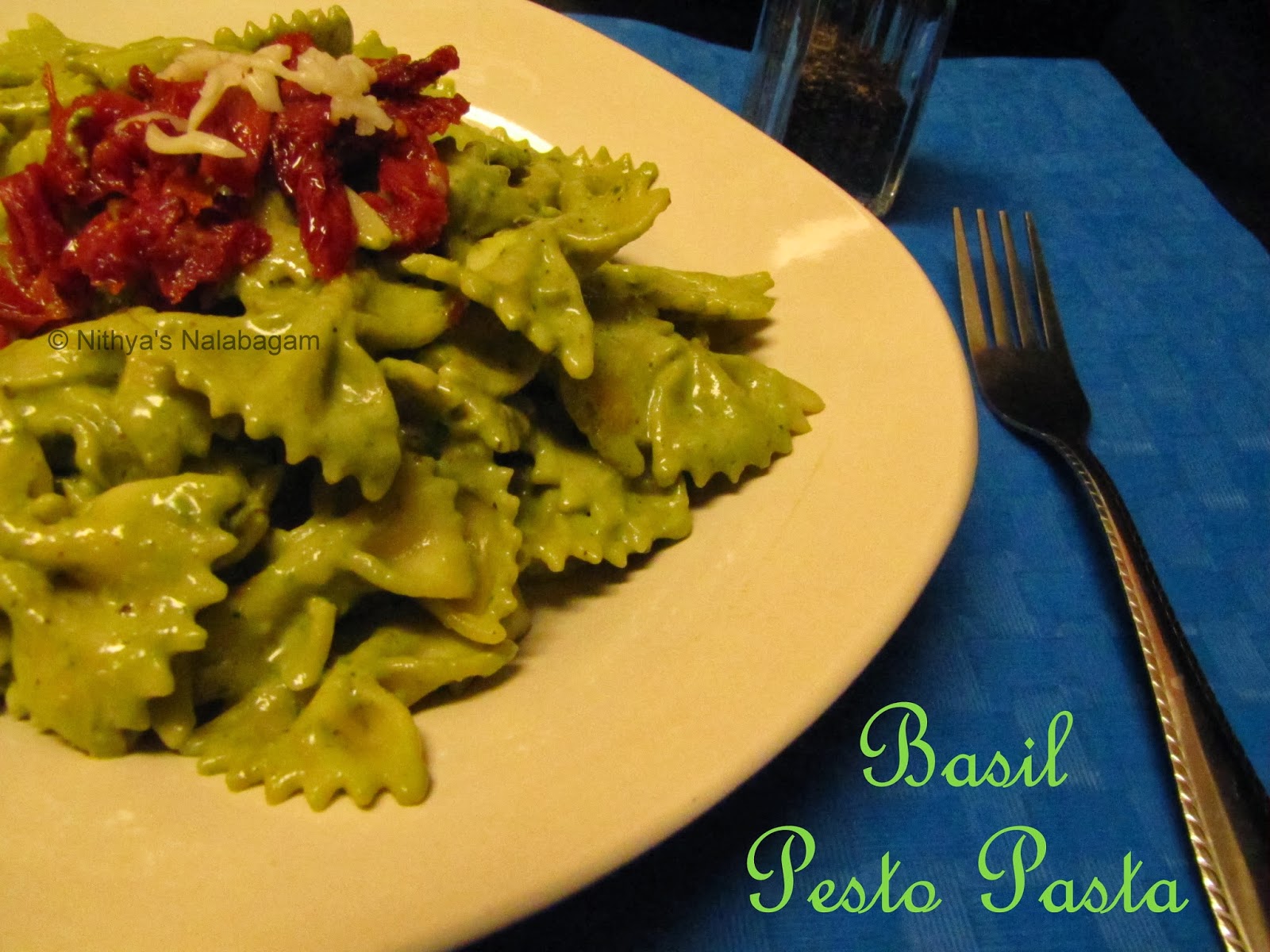 Basil Almond Pesto Pasta Step wise pictures Nithya's Nalabagam