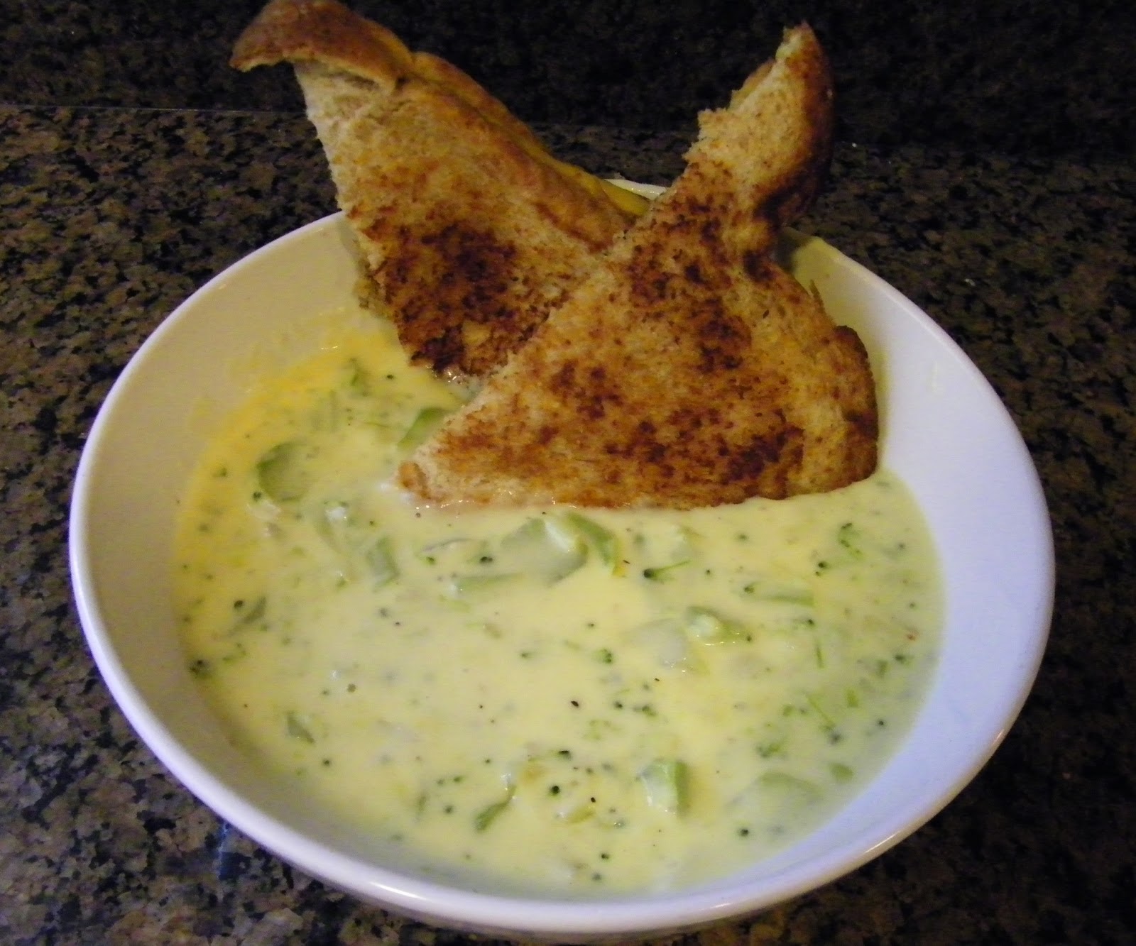 Cheesy Broccoli Soup with Grilled Cheese Sandwiches theapron