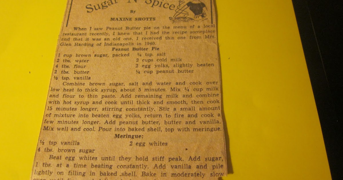 Grandma's Vintage Recipes: VERY OLD PEANUT BUTTER PIE RECIPE