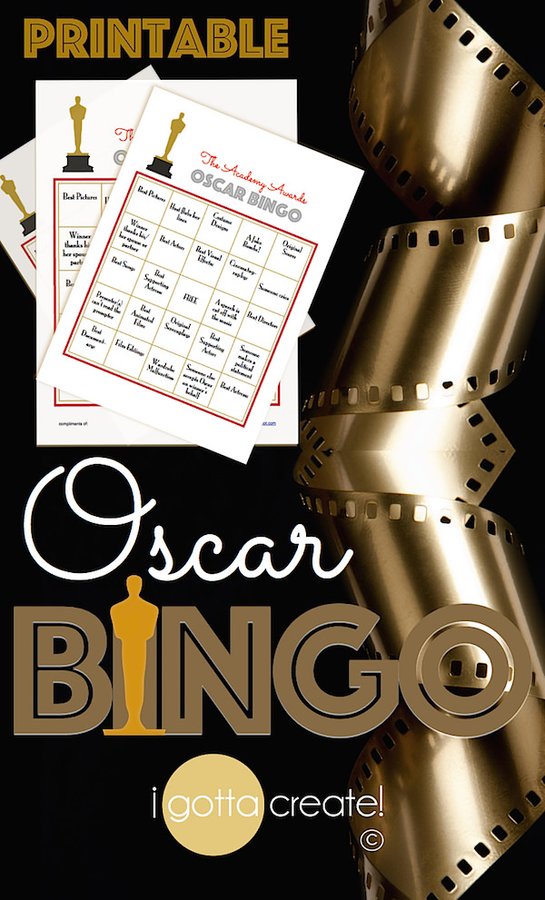 Oscar Bingo! free printable cards for your Academy Awards watch party! | This and more at http://igottacreate.blogspot.com