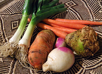 Golden Beet, Turnip, Celeriac, and Carrots with Leeks