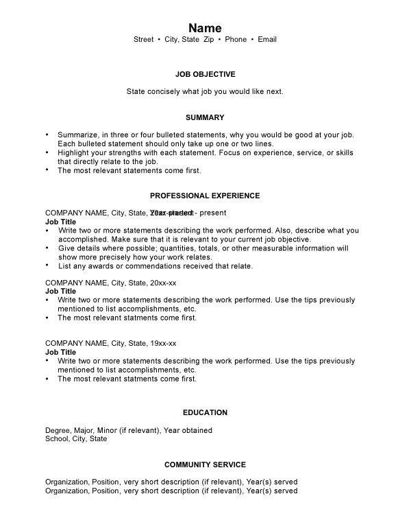 resume career overview