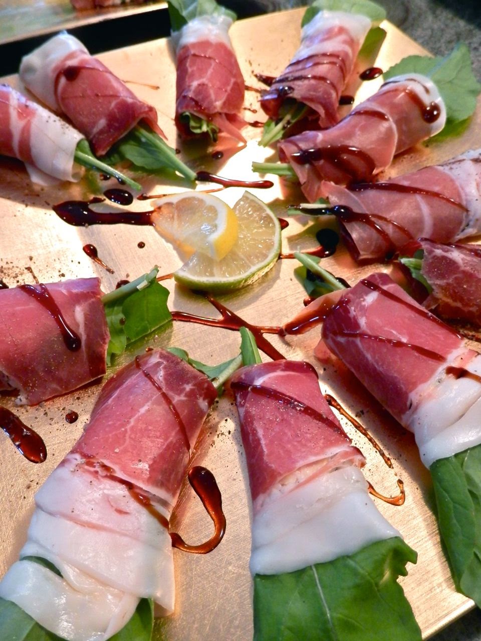 Scrumpdillyicious Prosciutto, Pear & Arugula Wraps with Cambozola