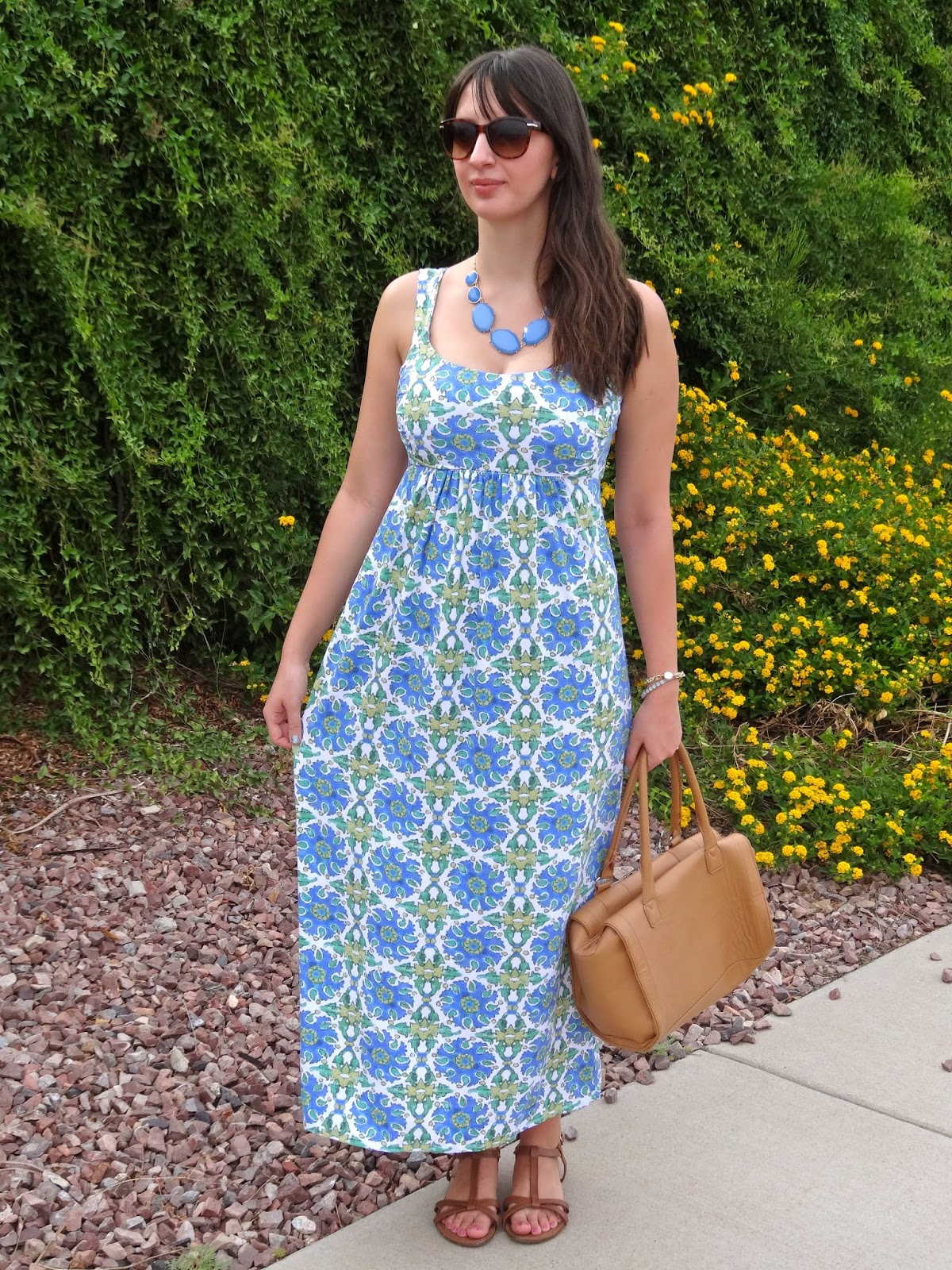 LunaVida Printed Maxi Dress + a Statement Necklace