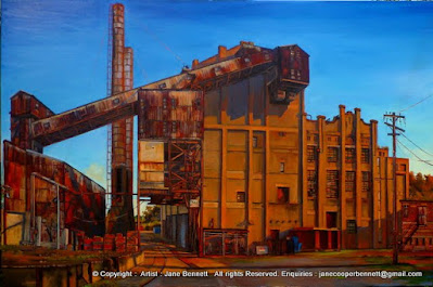 Urban decay -  plein air oil painting of the White Bay Power Station by Industrial heritage artist Jane Bennett