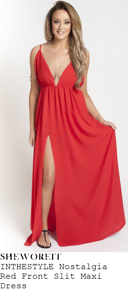 charlotte-crosby-red-sleeveless-plunge-front-thigh-split-maxi-dress