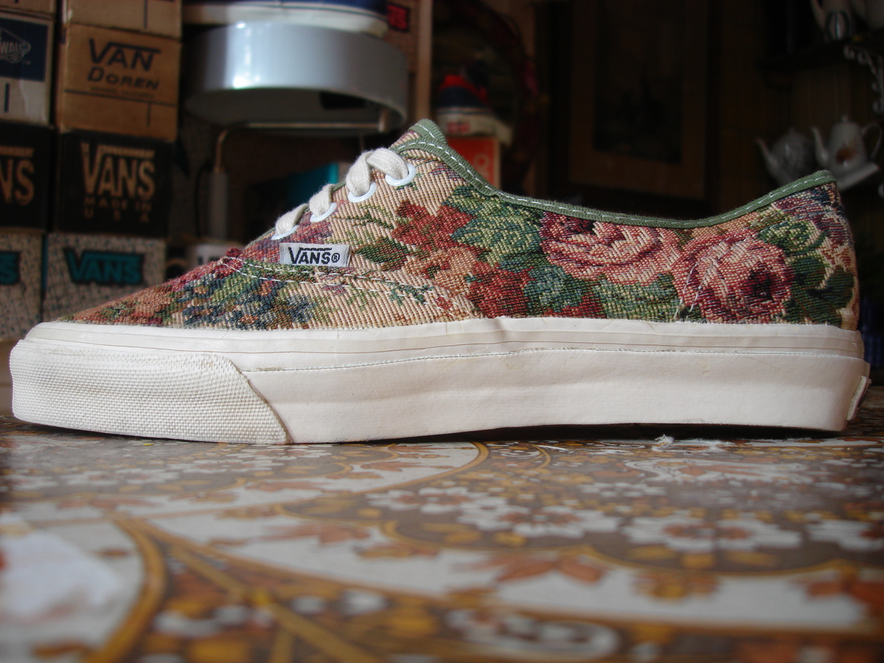 theothersideofthepillow vintage VANS shoes FLORAL TEA TAPESTRY style