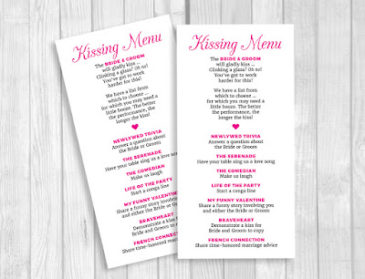 Printable 8x4 Wedding Kissing Menu Custom Colors And Wording