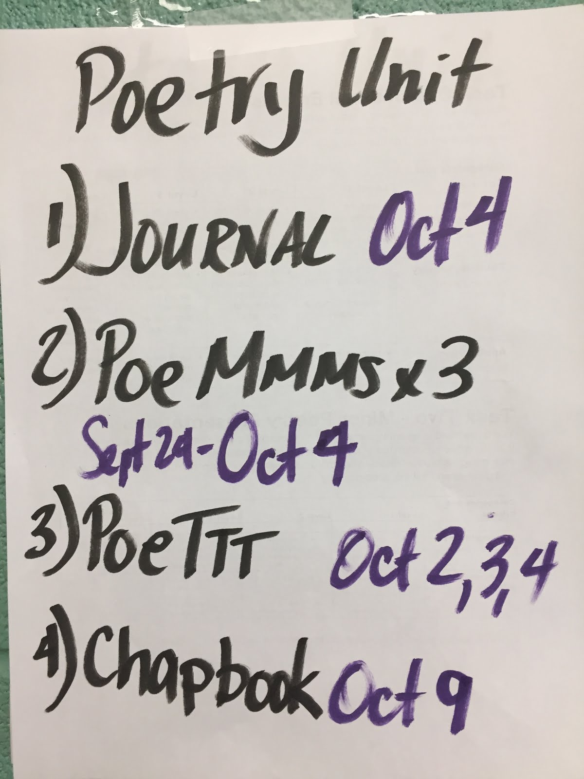 Poetry Due Dates