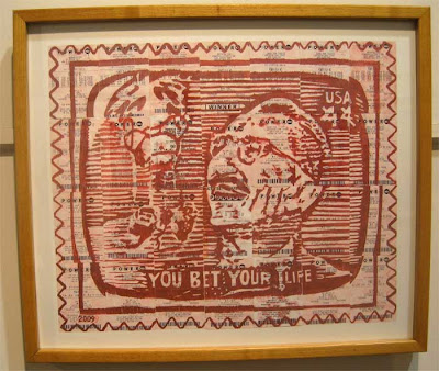 Red graphical rendering of Groucho Marx's You Bet Your Life on lottery ticket paper
