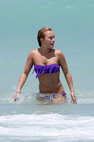 Hayden Panettiere in Purple Bikini getting out of the water