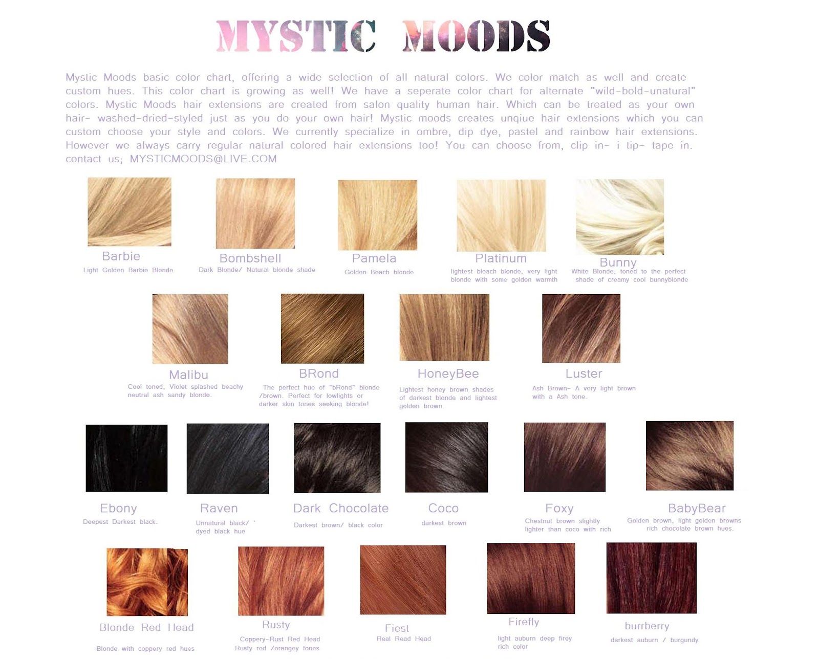 Mystic Hair Color Chart