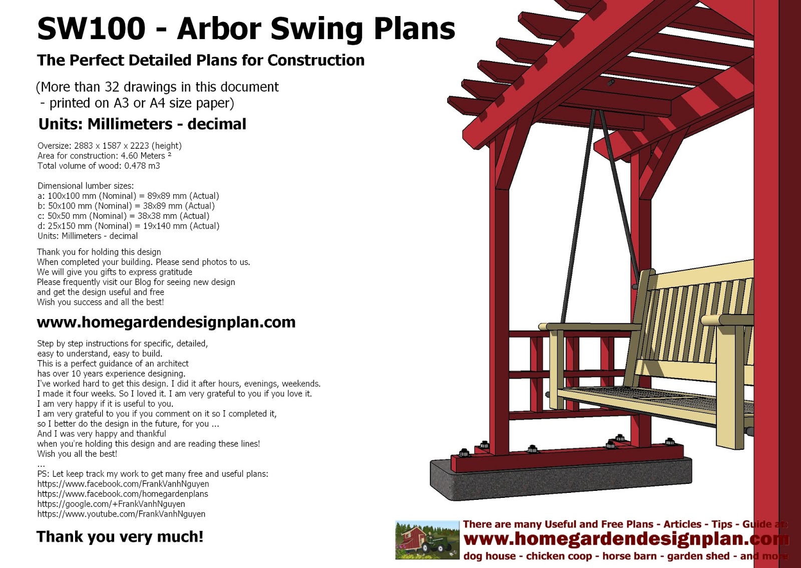 home garden plans SW100 Arbor Swing Plans Swing Woodworking Plans