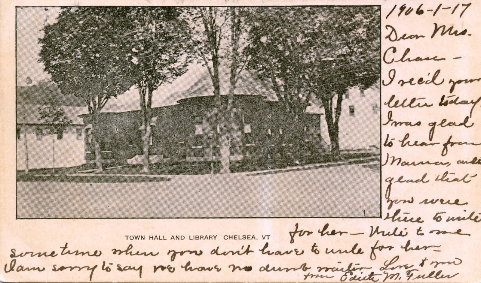 Library Postcards 1906 Town Hall and Library, Chelsea, Vermont